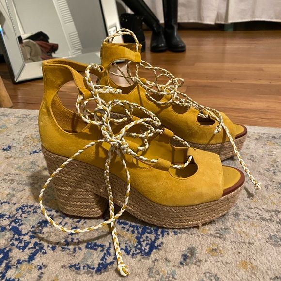 Tory Burch Positano Lace-Up Platform Espadrille Sandal Shoe Suede - Picture 5 of 10